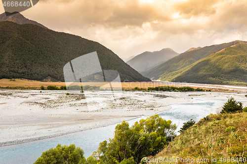 Image of dramatic landscape scenery Arthur\'s pass in south New Zealand