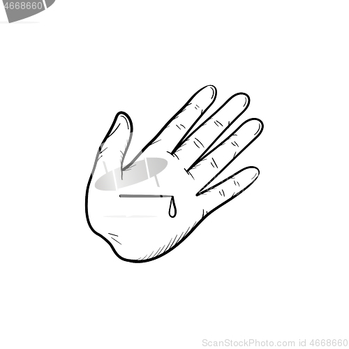 Image of A hand with a wound hand drawn outline doodle icon.