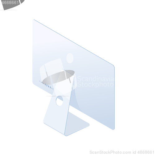 Image of Isometric desktop computer, back side, isolated on white background.