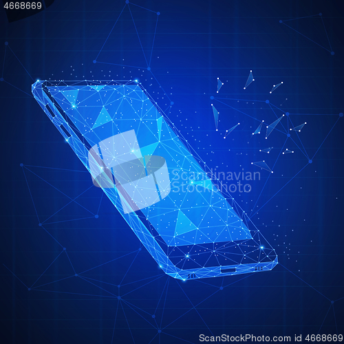 Image of Polygon 3d smartphone on blockchain hud banner.