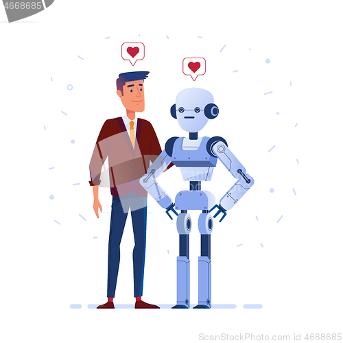 Image of Robot and human in love.