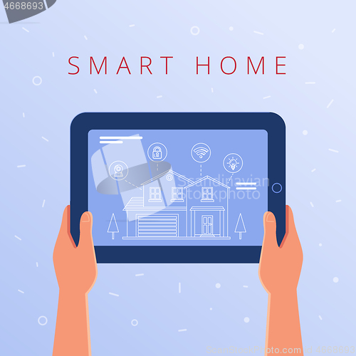 Image of A tablet with smart home settings and controllers system.