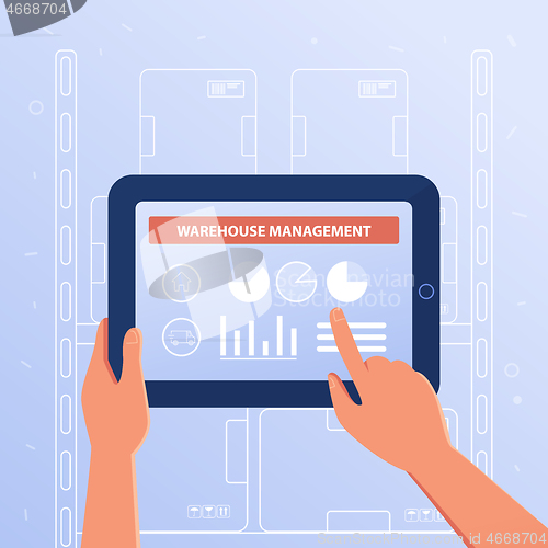 Image of A tablet with warehouse management system.