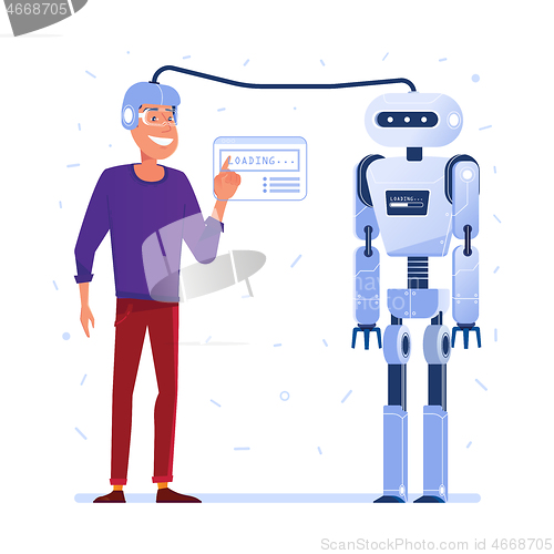 Image of Data transfer from human brain to robot.