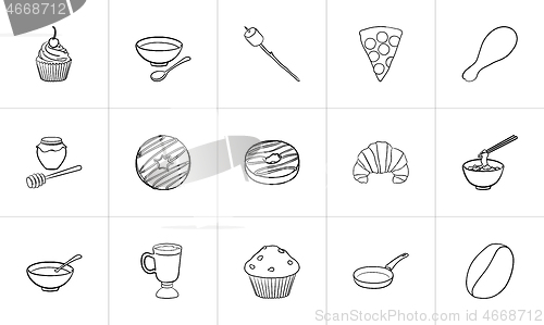 Image of Food and drink hand drawn sketch icon set.