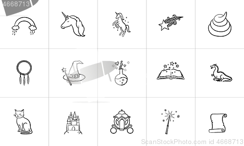 Image of Magic and fairytale theme sketch icon set.