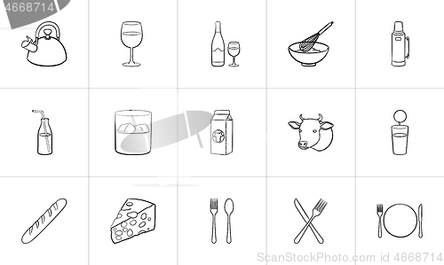 Image of Food and drink hand drawn sketch icon set.
