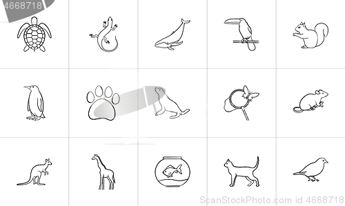 Image of Animals hand drawn sketch icon set.