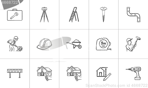 Image of Construction hand drawn sketch icon set.