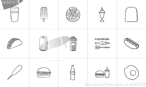 Image of Food and drink hand drawn sketch icon set.