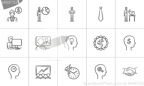 Image of Business hand drawn sketch icon set.