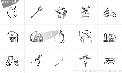 Image of Agriculture hand drawn sketch icon set.