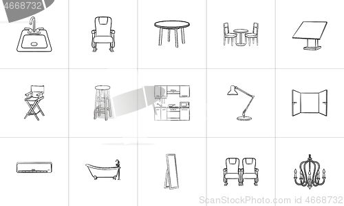 Image of Furniture hand drawn sketch icon set.