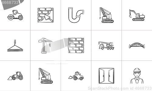 Image of Construction hand drawn sketch icon set.