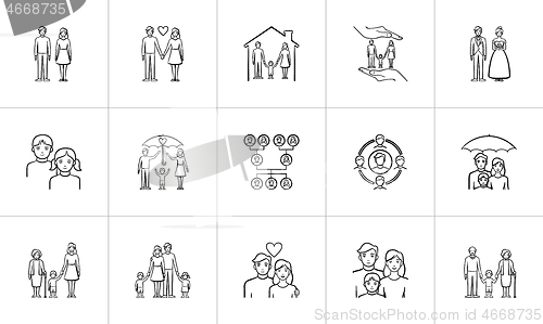 Image of Wedding and family hand drawn sketch icon set.