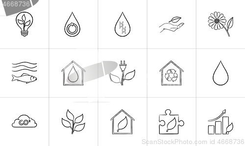 Image of Ecology hand drawn sketch icon set.