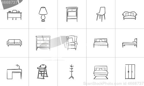 Image of Furniture hand drawn sketch icon set.