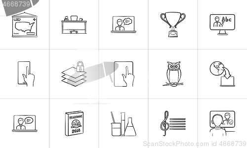 Image of Education hand drawn sketch icon set.