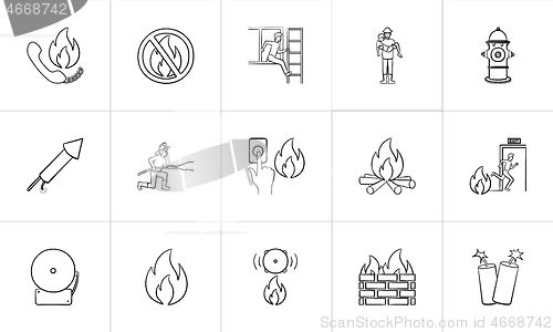 Image of Fire hand drawn sketch icon set.