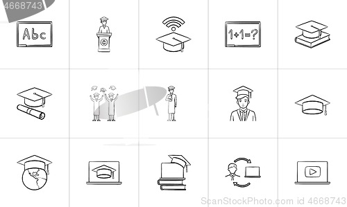 Image of Education hand drawn sketch icon set.