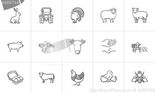 Image of Farm animals hand drawn sketch icon set.