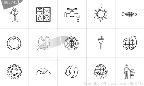 Image of Ecology hand drawn sketch icon set.