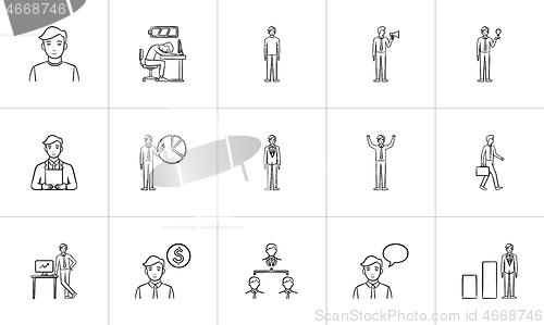 Image of Business hand drawn sketch icon set.