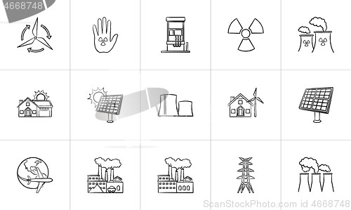 Image of Ecology hand drawn sketch icon set.