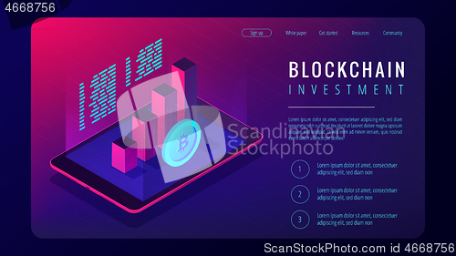 Image of Isometric blockchain investment landing page concept.