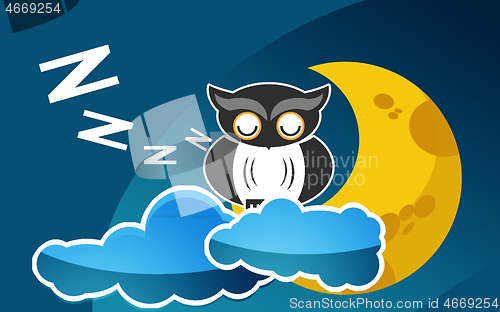 Image of Sleeping moon and cute owl