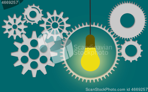 Image of Gears with idea bulb on the white background