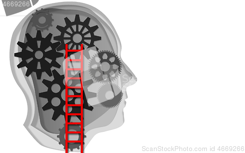 Image of Ladder lead to the gears on human head