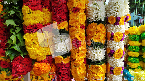 Image of Indian colorful flower on street market in Singapore