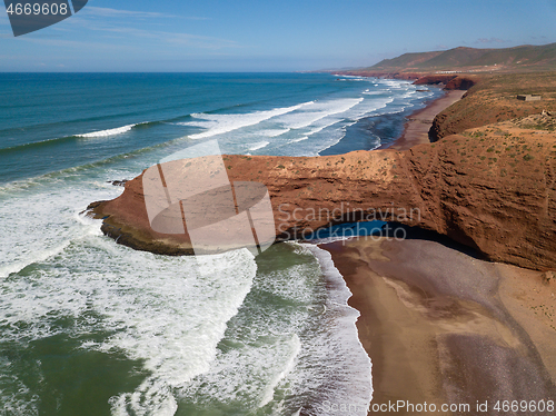 Image of Legzira beach with arched rocks in Morocco