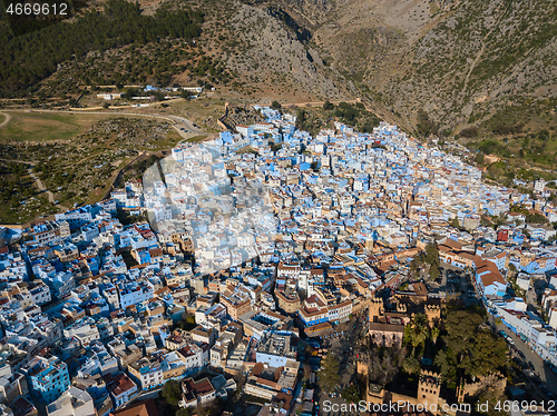 Image of Aerial of famous blue city Chefchaouen