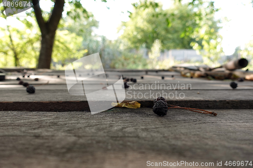 Image of Wooden table and old cherries