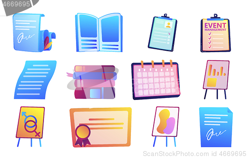 Image of Paper document and management strategy vector illustrations set.