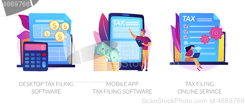Image of Desktop tax filing software vector concept metaphors.
