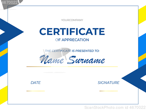 Image of Modern sertificate of appreciation template with geometric style elements. Illustration