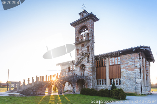 Image of The Parish Church of St. Michael in Crna Vas, near Ljubljana, Slovenia in sunset