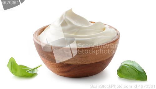 Image of wooden bowl of whipped sour cream yogurt