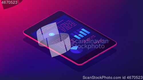 Image of Analysis app for tablet 3d isometric vector illustration