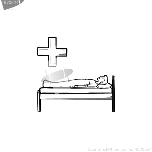 Image of Patient lies on the couch hand drawn outline doodle icon.