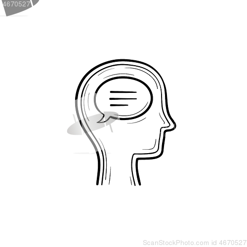 Image of Think bubble in humans head hand drawn outline doodle icon.