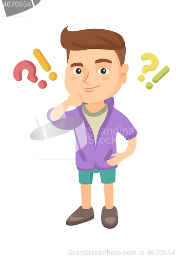 Image of Boy standing under question and exclamation marks.