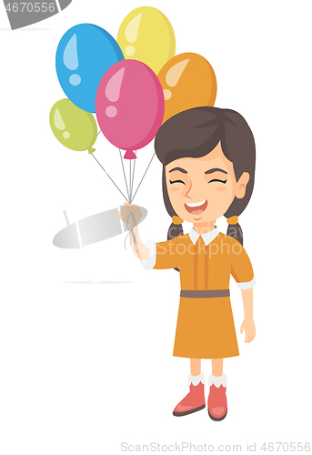 Image of Caucasian girl with the bunch of colorful balloons