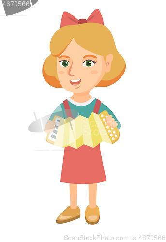 Image of Caucasian girl playing the accordion.