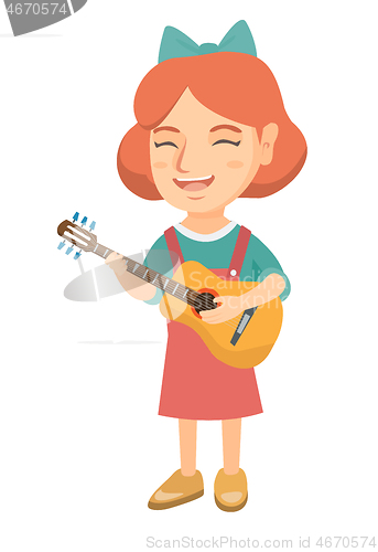 Image of Caucasian girl singing and playing acoustic guitar