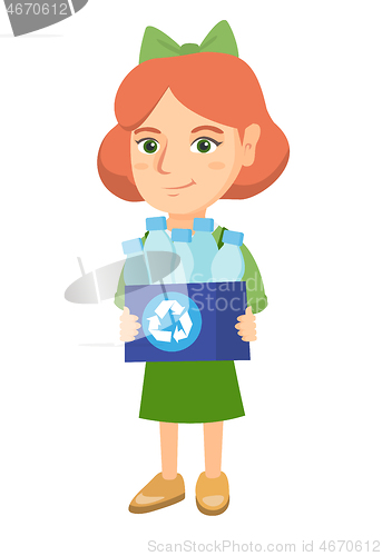 Image of Girl holding recycling bin full of plastic bottles
