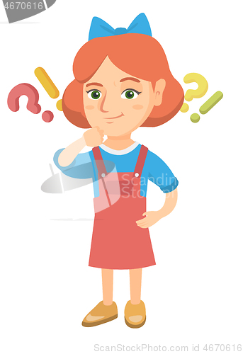 Image of Girl standing under question and exclamation mark